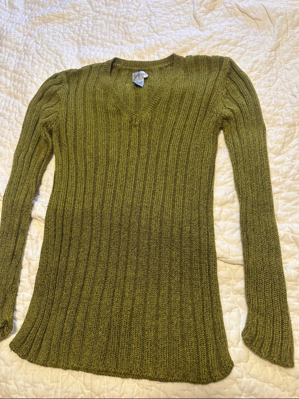 Chico's Olive Green Ribbed V‑Neck Sweater Top